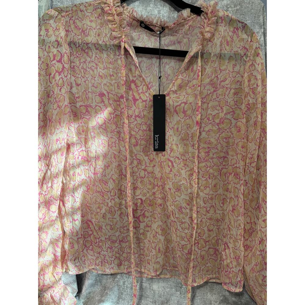 Krisa Sheer V-Neck  Long Sleeve Blouse | Size XS | Made in the USA